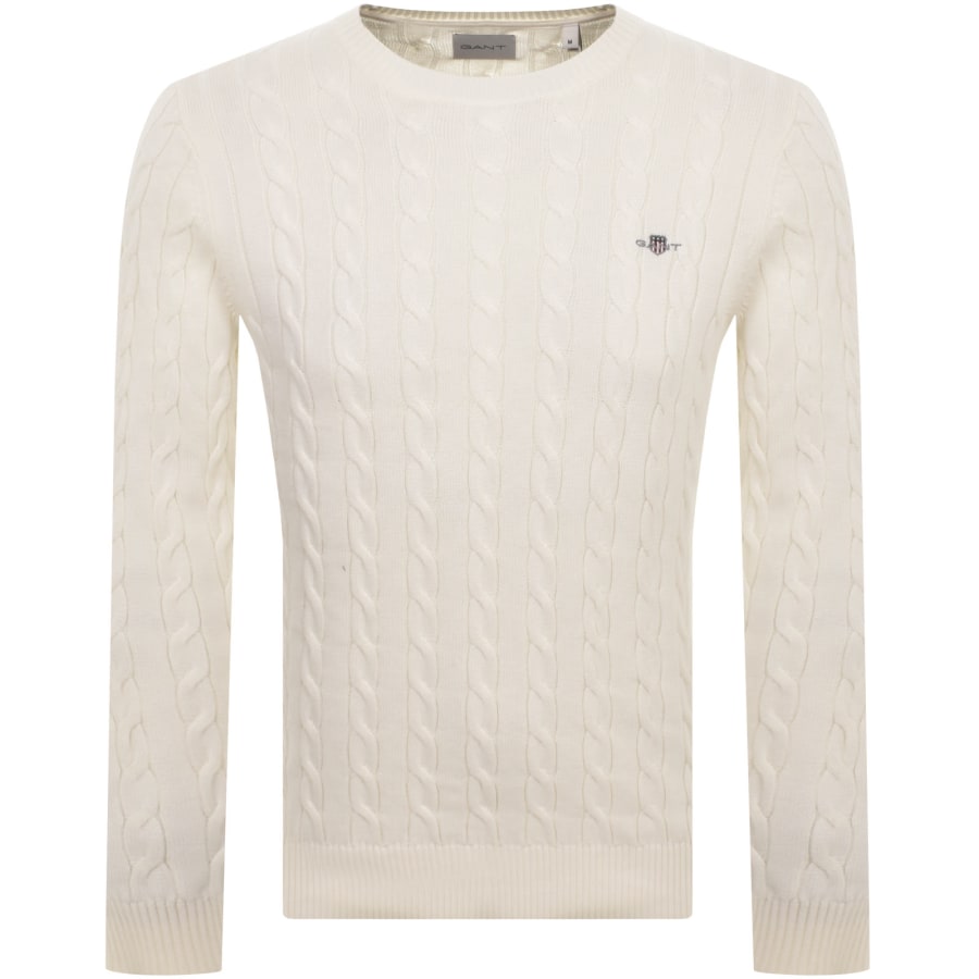 Gant Classic Cotton Cable Knit Jumper Cream Mainline Menswear Denmark